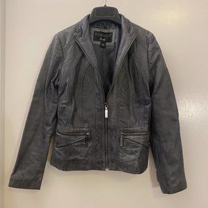 BERNARDO Sz XSP XS Petite 0P Gray Leather Motorcycle Jacket, Fully lined